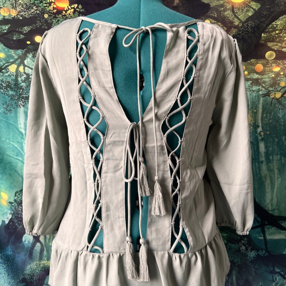 NWT Buckle open-back lace-up drop-waist blouse Sz M (#259)